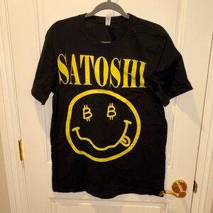 Satoshi Jack Dorsey Edition Black Bitcoin Tee w/Gold Graphic on Canvas T-Shirt